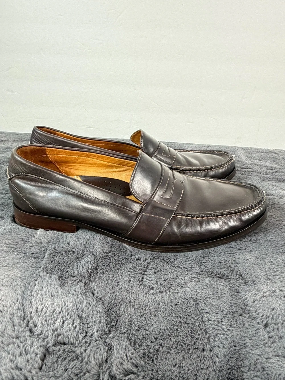 Cole Haan Men’s 12M Brown Leather Penny Loafers Moc Toe Dress Shoes